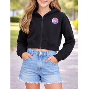 Converse Girls Black Long Sleeve Cropped Hoodie Size M